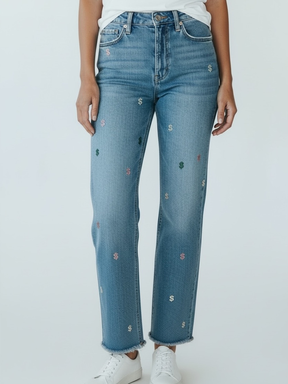 Fashion Nova (11) Making Money Dollar Sign Embroidered Mom Jeans Wide Leg (US30)